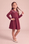 Estera burgundy dress for girls with a lace collar and long sleeves – full-length front view