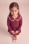 Estera burgundy dress for girls with a lace collar – front view from above