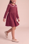 Estera burgundy dress for girls – gathered skirt, front view in motion