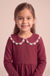 Estera burgundy dress for girls – close-up of the rounded collar with white lace