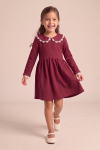 Estera burgundy dress for girls with a lace collar – in motion, full-length front view