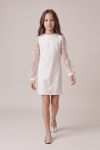 Vivienne white Communion dress for girls with sequinned tulle sleeves – full length in motion, front view