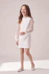 Vivienne white dress for girls – loose tulle sleeves with sequins and ruched cuffs, front view