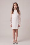 Vivienne white above-the-knee dress for girls with tulle sleeves – standing, full-length front view