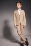 Liam beige suit for boys – buttoned blazer and trousers, full-length front view