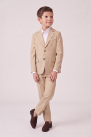 Liam beige suit for boys – buttoned blazer with flap pockets and trousers, front view