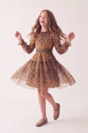 Holly leopard print dress for girls – tulle skirt twirling, front view