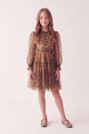 Holly leopard print dress for girls above the knee with long tulle sleeves – front view