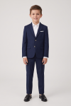 Sam navy suit for boys – two-button blazer and creased trousers, full-length front view