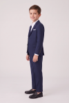 Sam navy suit for boys – blazer and creased trousers from the side, full length