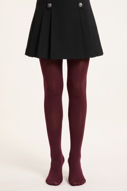 Burgundy 40 denier opaque tights for girls on a model – front view
