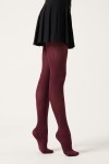 Burgundy tights for girls on a model – side view, standing