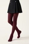 Burgundy opaque tights for girls on a model – front view, mid-step