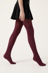Burgundy opaque tights for girls on a model – side view, in motion