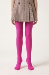 Fuchsia 40 denier tights for girls on a model – front view, toe seam visible