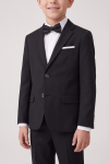 Black blazer from the Sam suit for boys with bow tie – close-up of the lapels, buttons and front pockets